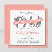 Twin Girls Couples Shower Pink Polka Dots Invitation (Front/Back)