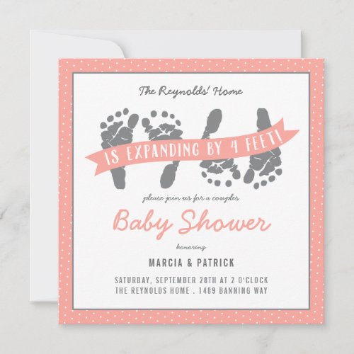 Twin Girls Couples Shower Pink Polka Dots Invitation