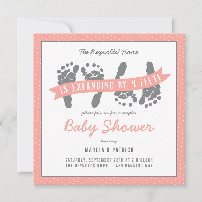 Twin Girls Couples Shower Pink Polka Dots Invitation (Front)