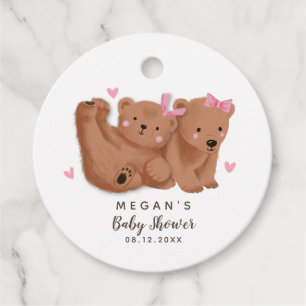 Twin Girls Cub Bear Baby Shower Favor Tags