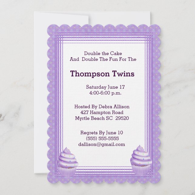 Twin Girls Cupcake  Birthday Invitation (Front)