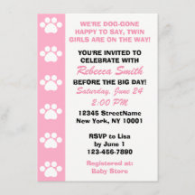 Twin Girls - Dog Themed Baby Shower Invitations