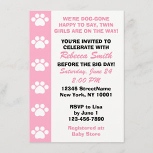 Twin Girls - Dog Themed Baby Shower Invitations