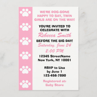 Twin Girls - Dog Themed Baby Shower Invitations