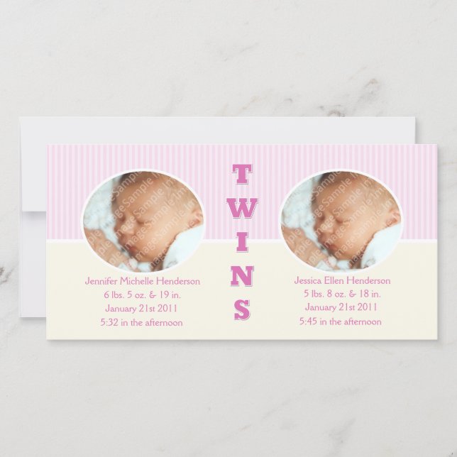 Twin Girls Double New Baby Photo Cards (Front)