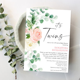 Twin Girls Drive by baby shower pink greenery Invitation