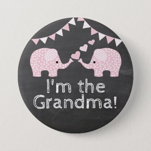 Twin Girls Elephant Baby Shower   Im The Grandma Button