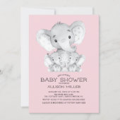 TWIN Girls Elephant baby Shower Invitation (Front)
