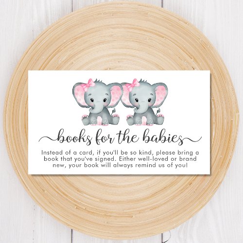 Twin Girls Elephant Books For Baby Shower Enclosure Card