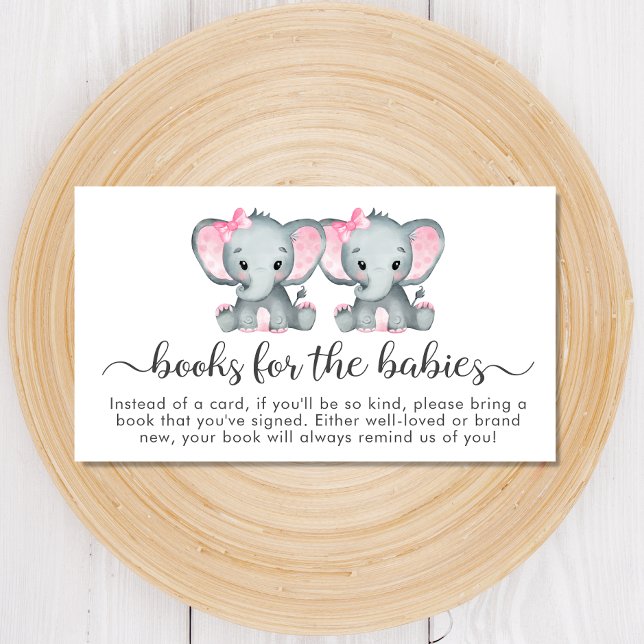 Twin Girls Elephant Books For Baby Shower Enclosure Card (Creator Uploaded)