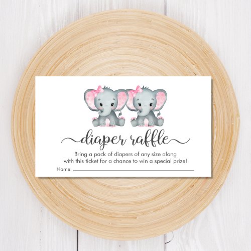 Twin Girls Elephant Diaper Raffle Baby Shower Enclosure Card