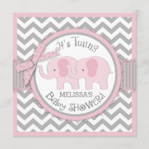 Twin Girls Elephants Chevron Print Baby Shower Invitation