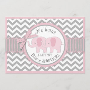 Twin Girls Elephants Chevron Print Baby Shower Invitation