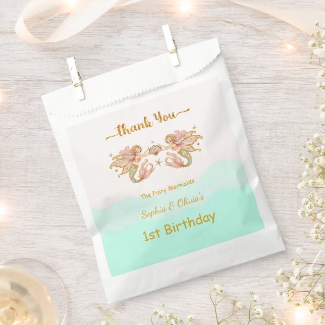 Twin Girls' Fairy Mermaid Birthday Favor Bag (Clipped)