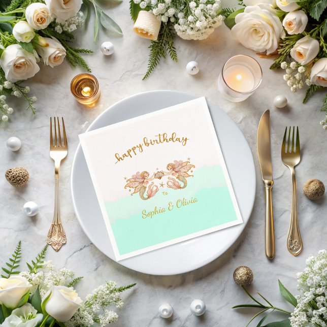 Twin Girls' Fairy Mermaid Birthday Napkins (Creator Uploaded)