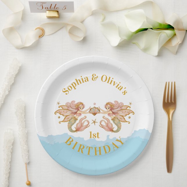 Twin Girls' Fairy Mermaid Birthday Paper Plates (Wedding)