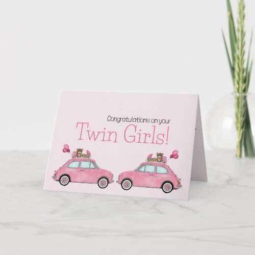 Twin Girls Fiat 500 Congratulations Card