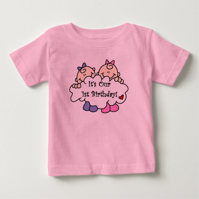 Twin Girls First Birthday Baby T-Shirt (Front)