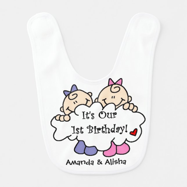 Twin Girls First Birthday Bib (Front)
