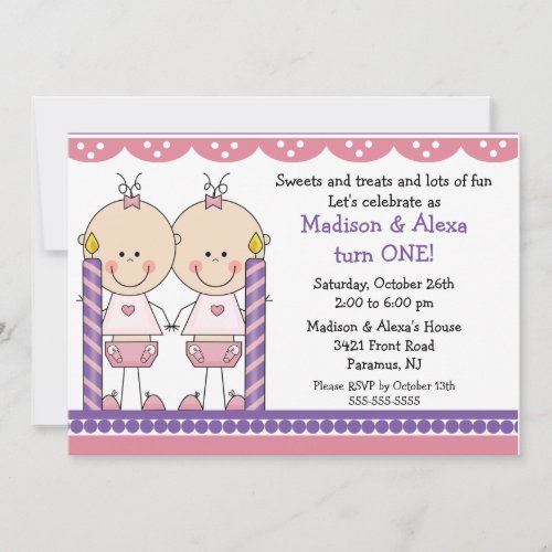 Twin Girls First Birthday Invitation