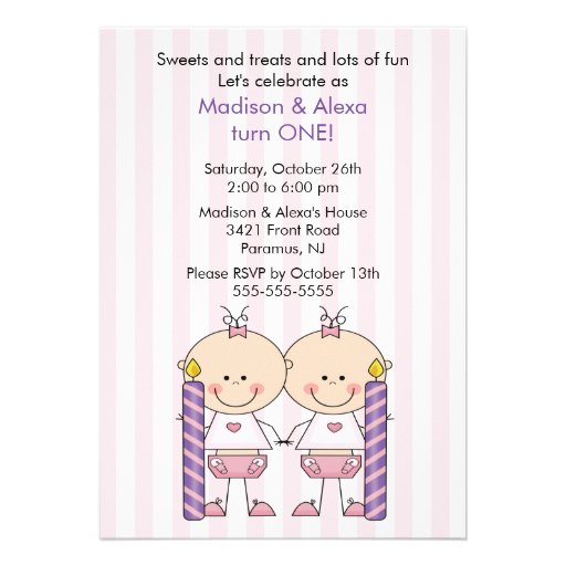 Twin Girls First Birthday Invitation 5