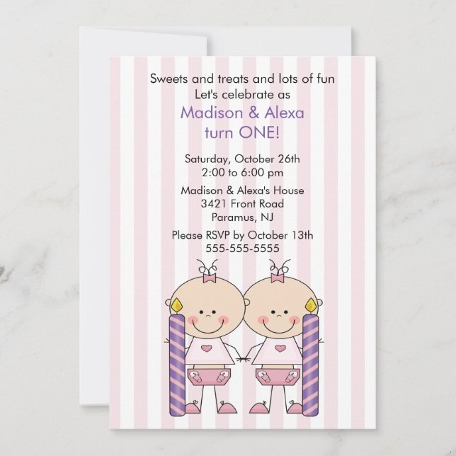 Twin Girls First Birthday Invitation (Front)