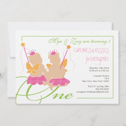 Twin Girls First Birthday Party Invitation