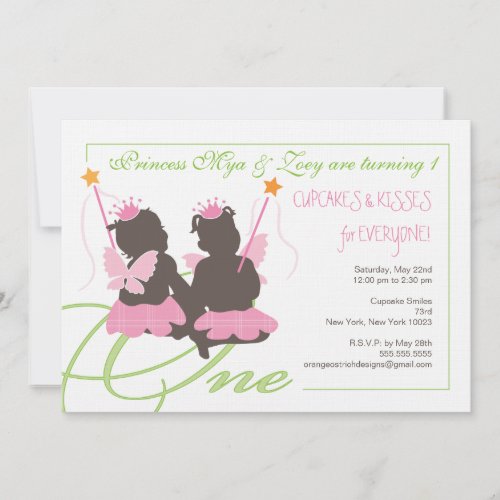 Twin Girls First Birthday Party Invitation
