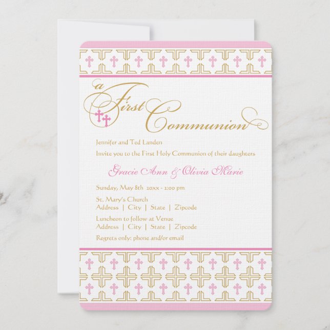 Twin Girls First Communion Invitation (Front)