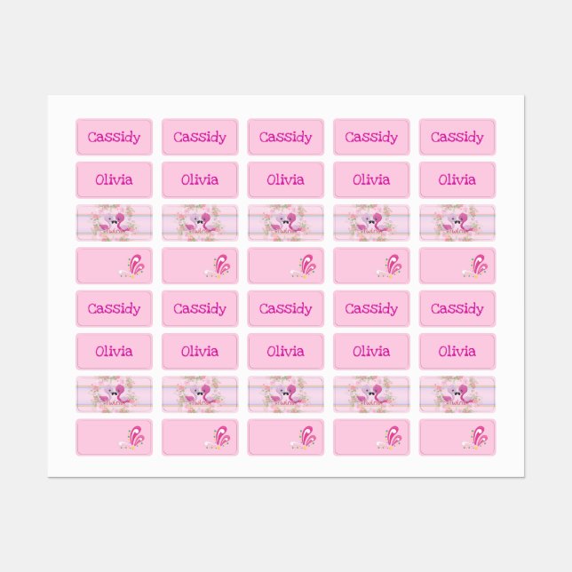 Twin Girls Flamingos with Names Labels (Sheet)
