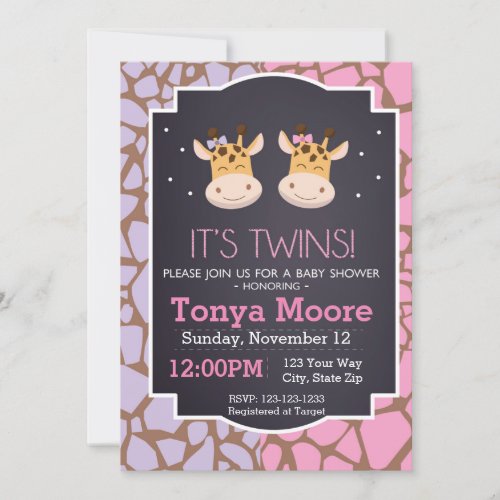 Twin Girls Giraffe Baby Shower Invitation