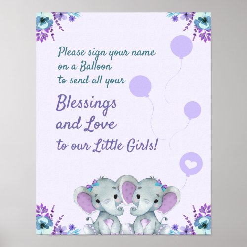 Twin Girls Guest Book Page Instruction Purple Teal