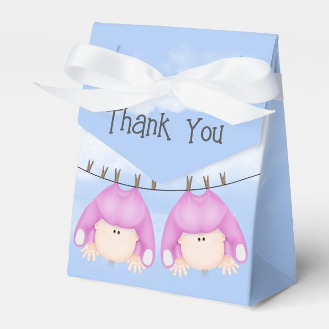 Twin Girls Hanging On Clothesline Favor Boxes (Front Side)