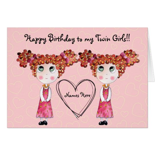 Twin Girls Happy Birthday Customizable Card Zazzle