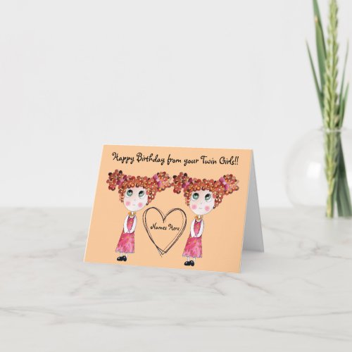 Twin Girls Happy Birthday Customizable Card