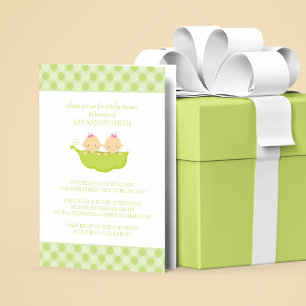 Twin Girls in a Pea Pod   Baby Shower Invitations
