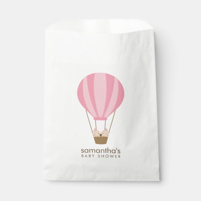 Twin Girls in Pink Balloon Baby Shower Favor Bag (Front)