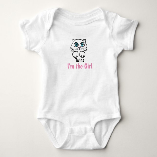 Twin Girls Kitty  Baby Bodysuit (Front)