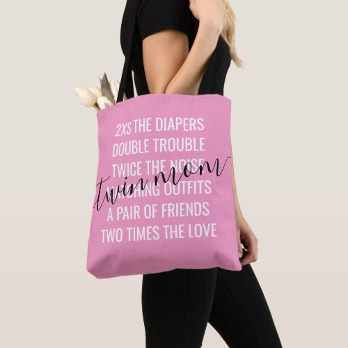Twin Girls Mom of Multiples Black Script Quote Tote Bag