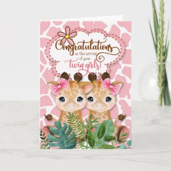 Twin Girls New Baby Jungle Theme Congratulations Card by SalonOfArt at Zazzle