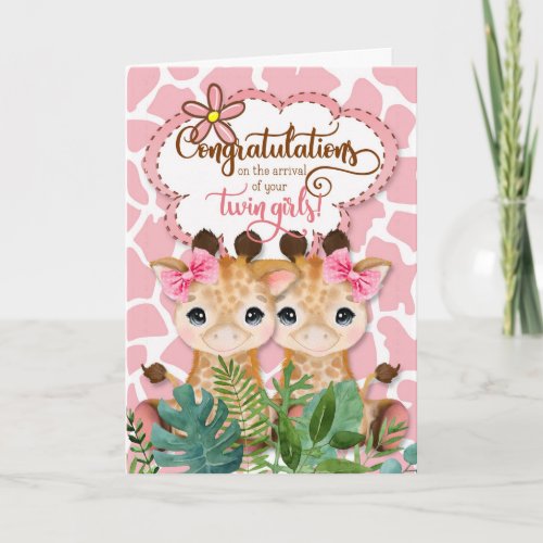 Twin Girls New Baby Jungle Theme Congratulations Card