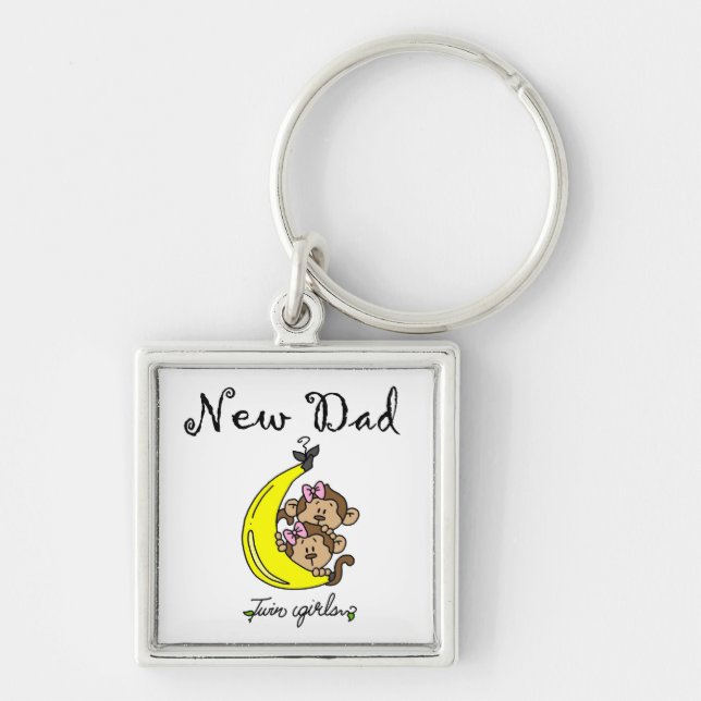 Twin Girls New Dad Gifts Keychain (Front)