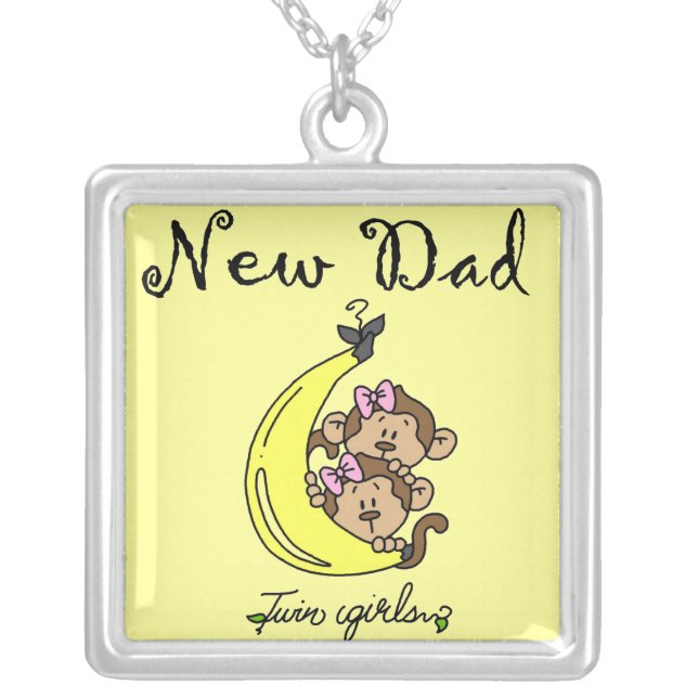 Twin Girls New Dad Gifts Silver Plated Necklace (Front)