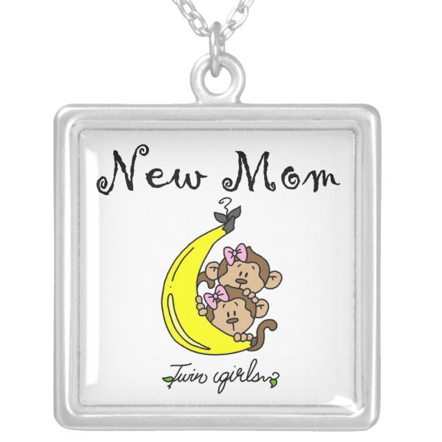 Twin Girls New Mom Gifts Silver Plated Necklace (Front)