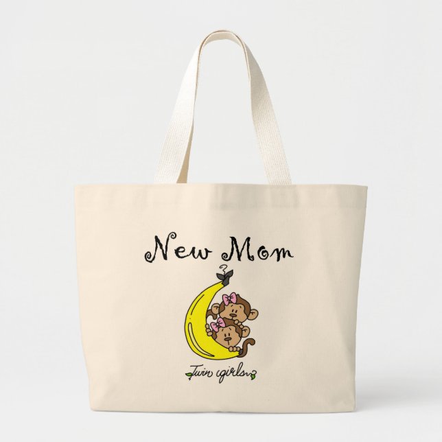 Twin Girls New Mom T-shirts and Gifts Large Tote Bag (Front)