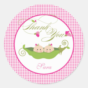Twin Girls Pea in a Pod Baby Shower Favor Sticker