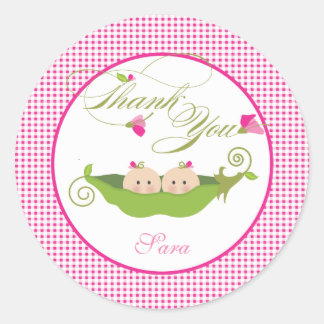 Twin Girls Pea in a Pod Baby Shower Favor Sticker