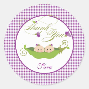 Twin Girls Pea in a Pod Baby Shower Favor Sticker