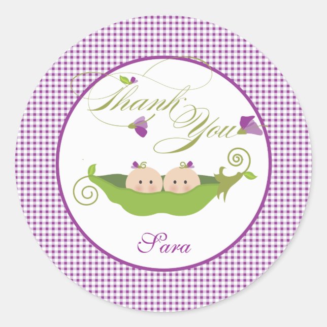 Twin Girls Pea in a Pod Baby Shower Favor Sticker (Front)