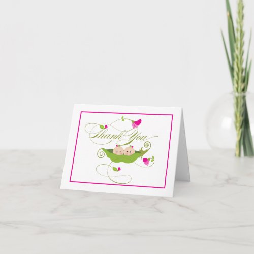 Twin Girls Pea in a Pod    Thank You Card
